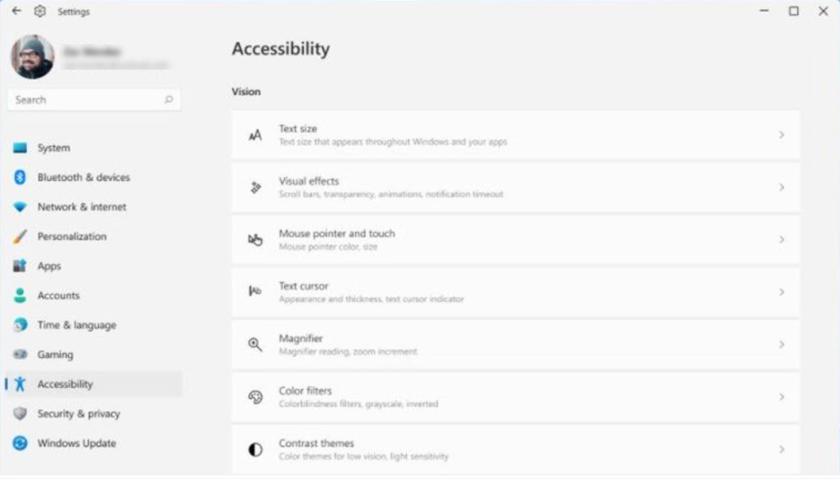 Screenshot of Accessibility settings