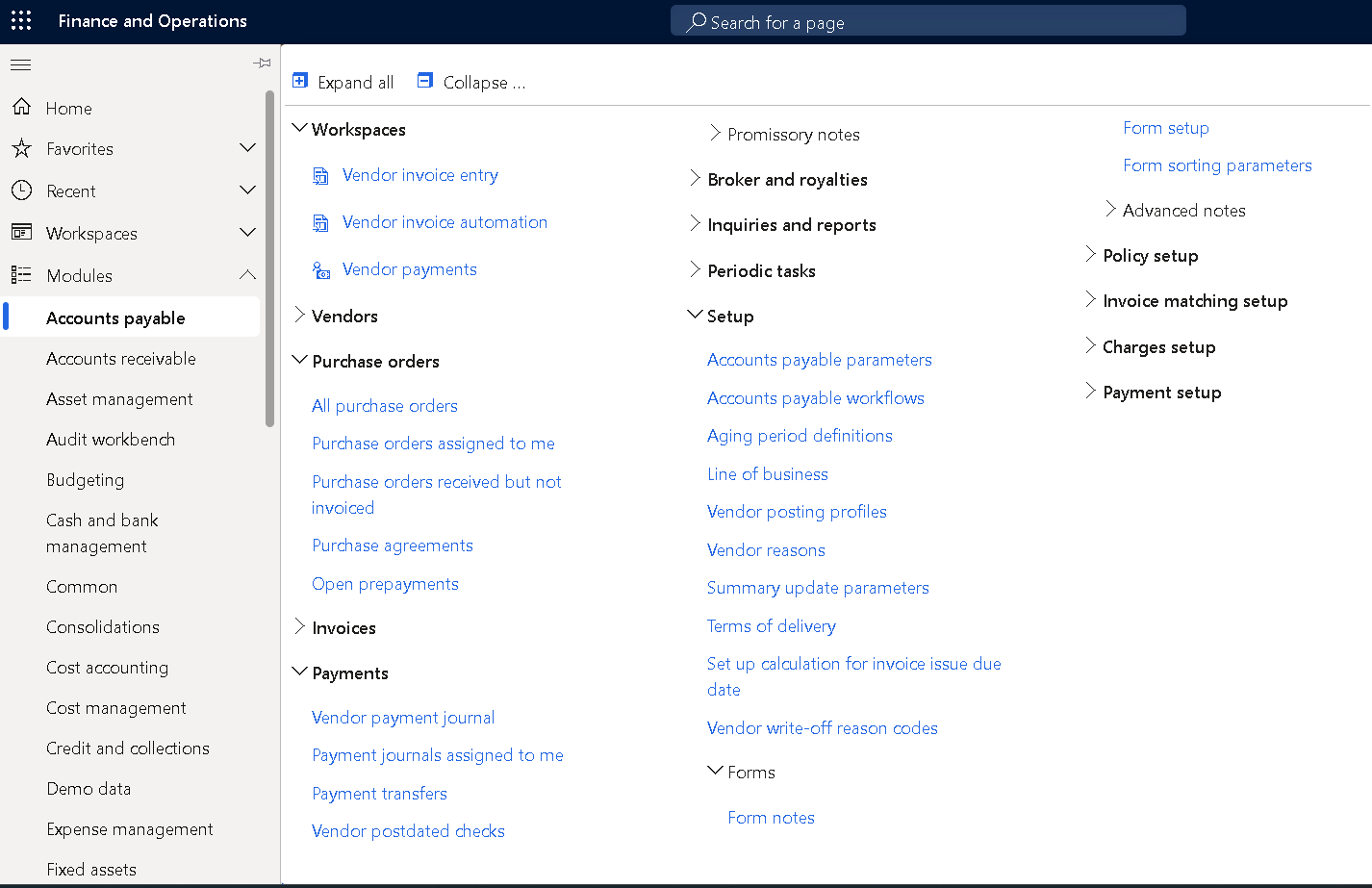 Screenshot of the modules section in the navigation pane.