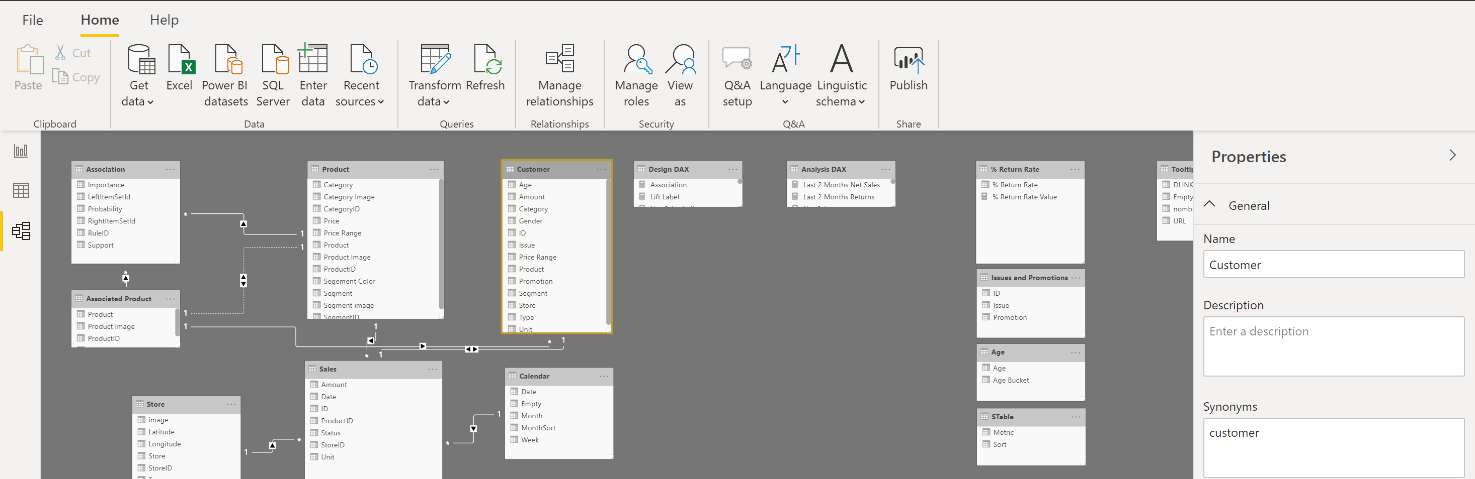 example data structure and ribbon bar
