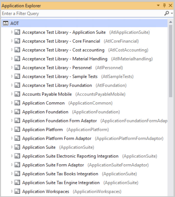 Screenshot of the Application Object Tree model view.