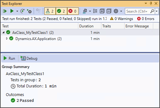 Screenshot showing the completed test.