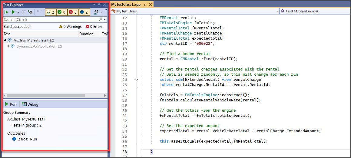 Screenshot of the Test explorer.
