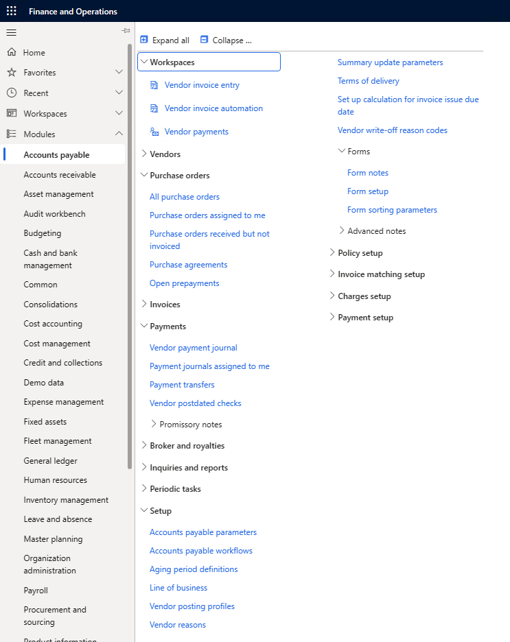 Screenshot showing the Modules menu in the navigation pane.
