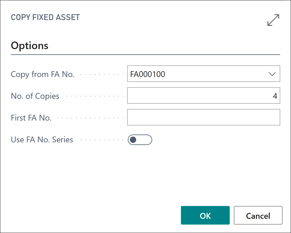 Screenshot of the Copy fixed asset page.