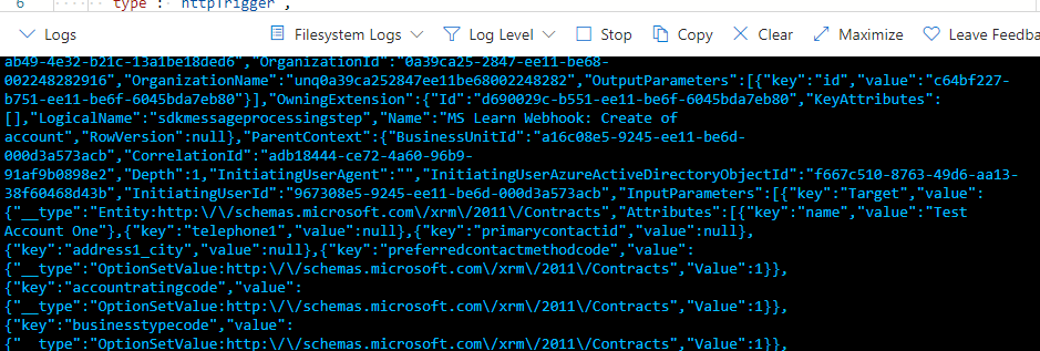 Screenshot of log details of your function's invocation.