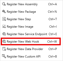 Screenshot of Register New Web Hook under Register menu.