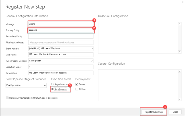 Screenshot of Configuration of the New Step values.