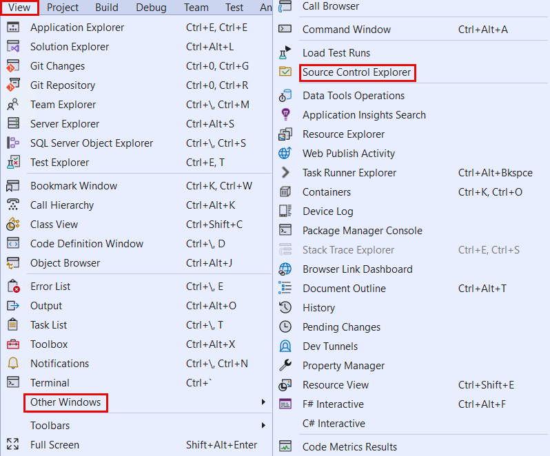 Screenshot of the Source Control Explorer view.