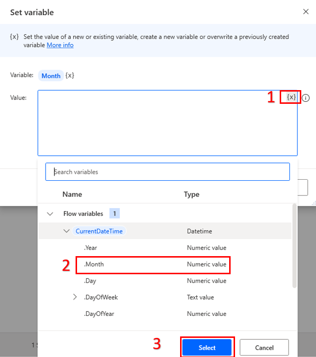 Screenshot of the Power Automate for desktop Set variable action with variable NewVar.