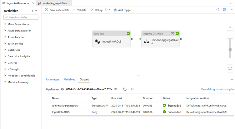 Finished Debug Run of Dataflow 