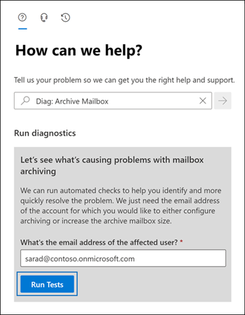 Screenshot of the How can we help window with the Run diagnostic section displayed.
