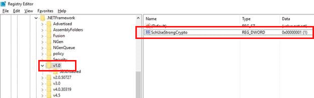Screenshot of adding a DWORD Value that is named SchUseStrongCrypto.