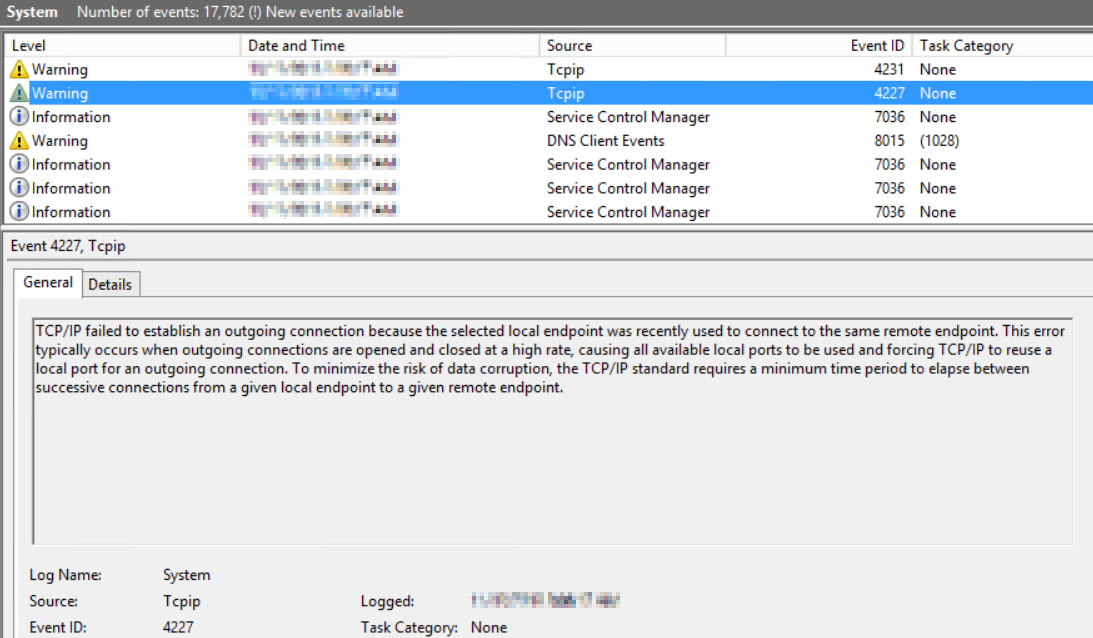 Screenshot of event ID 4227 in Event Viewer.