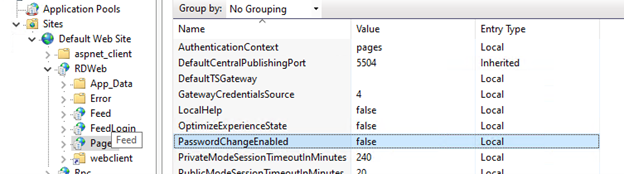A screenshot of the application setting PasswordChangeEnabled.