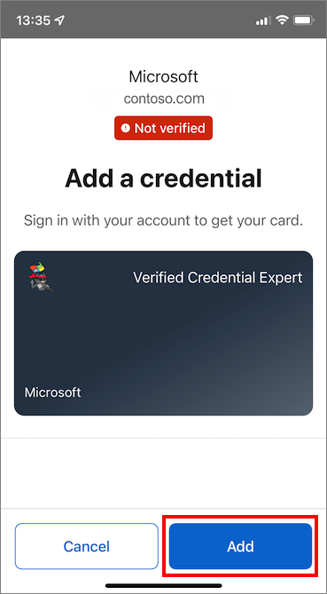 Screenshot that shows how to add your new credential.
