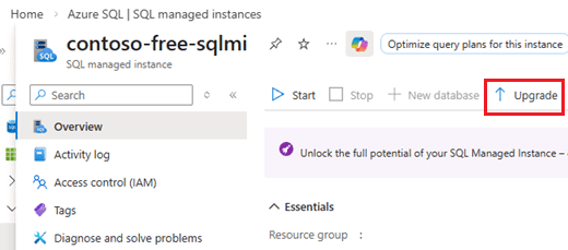 Screenshot of the paid offer selected on the compute + storage page for your instance in the Azure portal.
