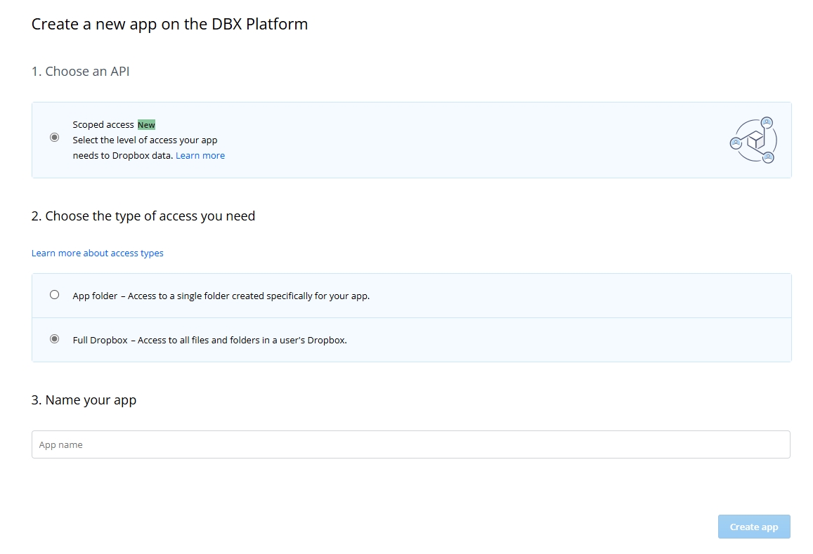 Screenshot of the app configuration fields.