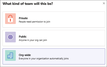 Screen shot of the Org-wide option to create an organization-wide team Screenshot of the Org-wide option to create an organization-wide team.