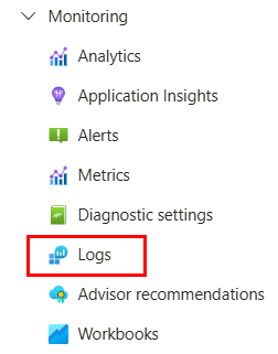 Screenshot of Logs item in Monitoring menu in the portal.