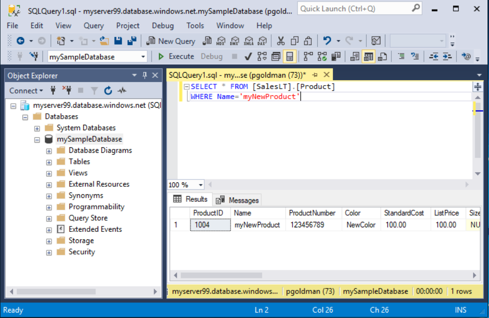 result of Product table query