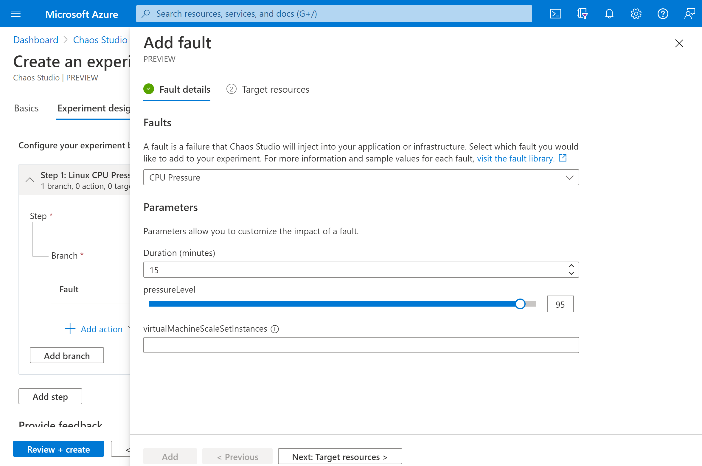 Screenshot that shows fault properties.