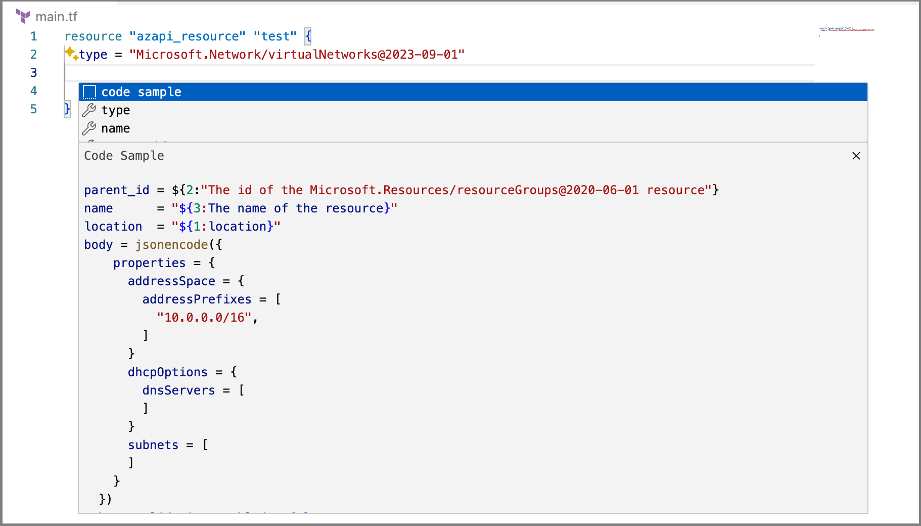 Autocompletion with code samples