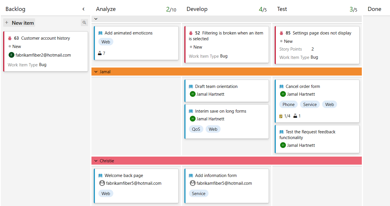 Screenshot showing swimlanes grouped by priority.