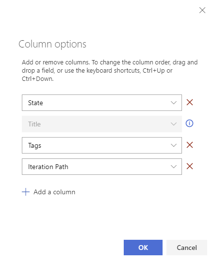 Screenshot of Column options dialog, Add Tags to the selected columns to display.