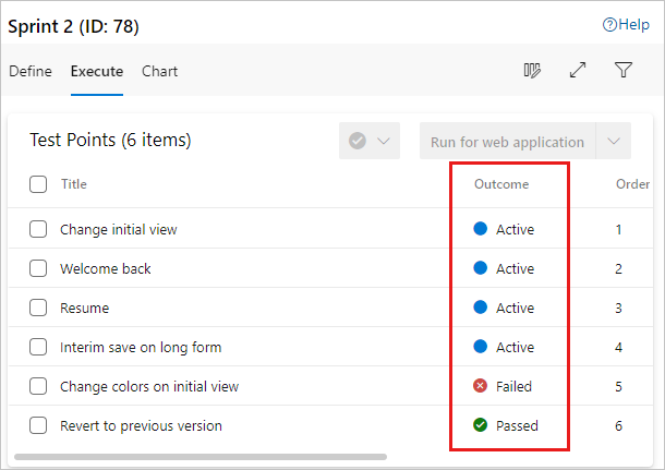 Screenshot shows the result of running test cases, with outcomes of Active, Failed, and Passed displayed.