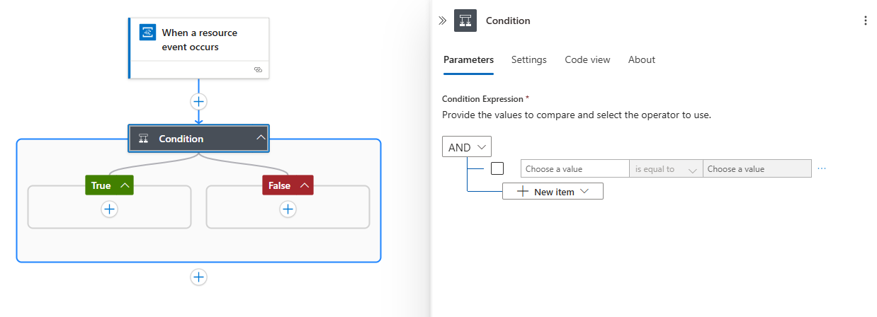 Screenshot that shows the workflow designer with an empty condition added to the workflow.