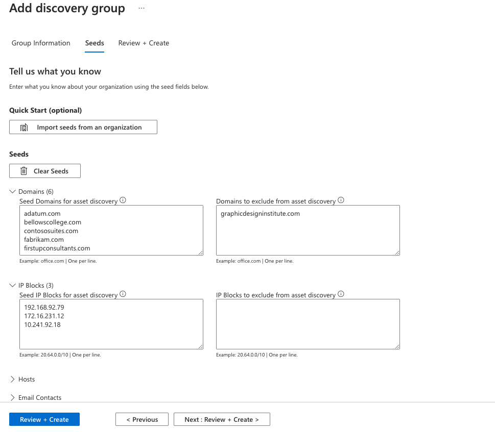 Screenshot that shows the prebaked attack surface selection page.