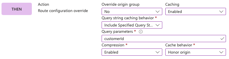 Portal screenshot showing cache key query string action.