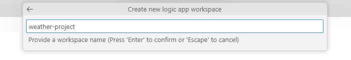 Screenshot shows the prompt to enter a workspace name.