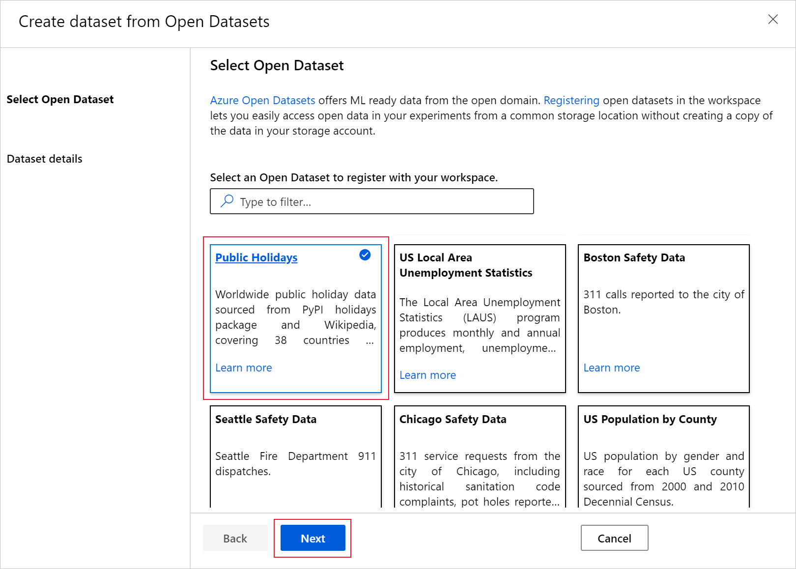 Choose dataset