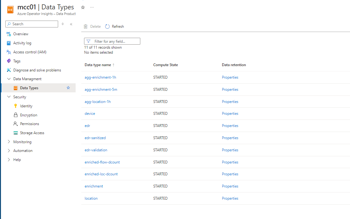 Screenshot of Data Types portal page.