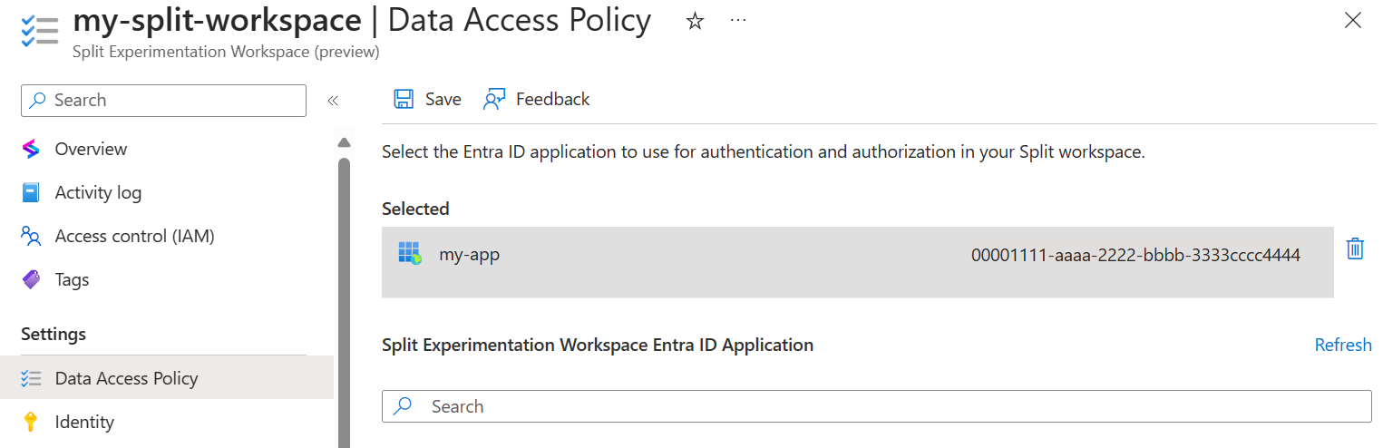 Screenshot of the Azure platform showing the data access policy menu.