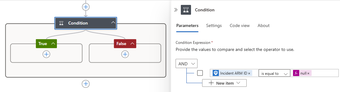 Screenshot of the extra condition to add before the Incident ARM ID field.