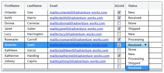 DataGrid with all four default column types