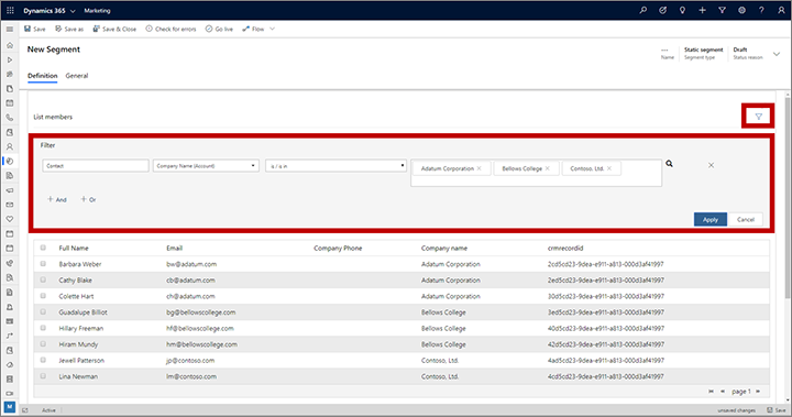 Tстатичний сегмент з фільтром.