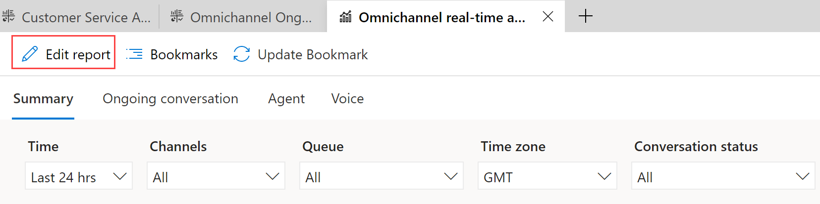 Скріншот сторінки аналітичного звіту омніканальний реального часу з виділенням Редагувати звіт.