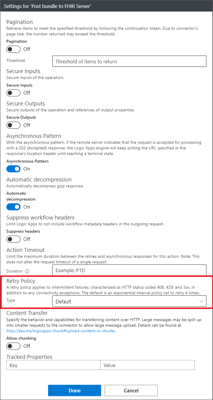 A screenshot showing how to edit the retry policy type.