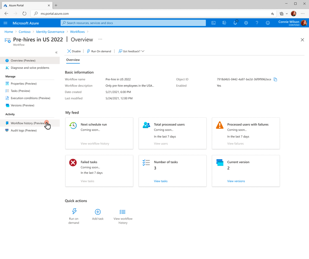 Screenshot of a workflow overview history.