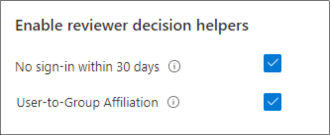Screenshot that shows the Enable reviewer decision helpers options.