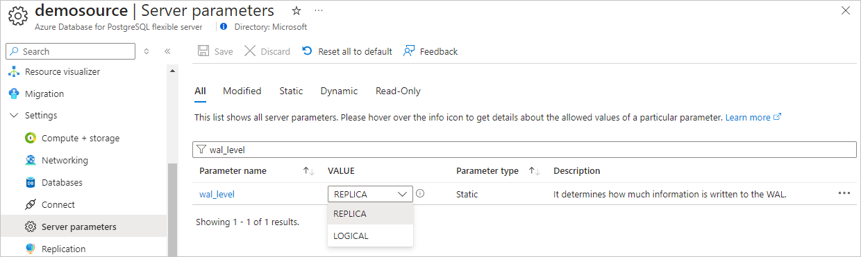 A screenshot of enabling CDC for a flexible server deployment.