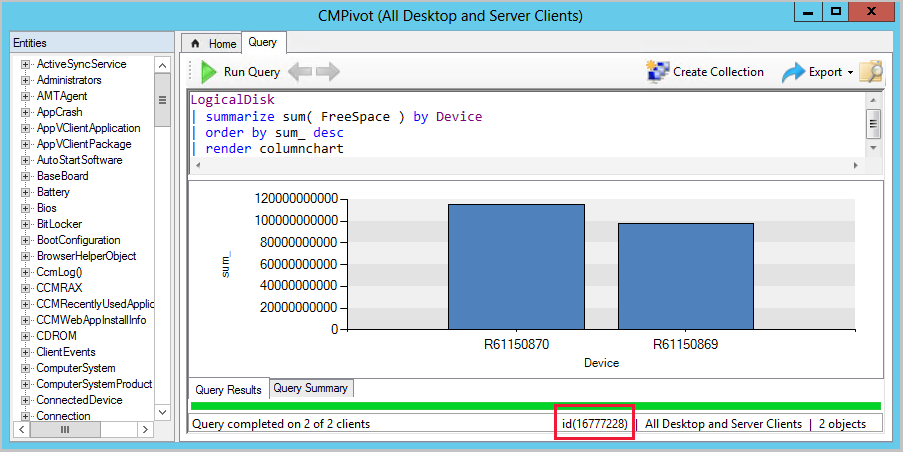 CMPivot window with ClientOperationID highlighted, version 1902