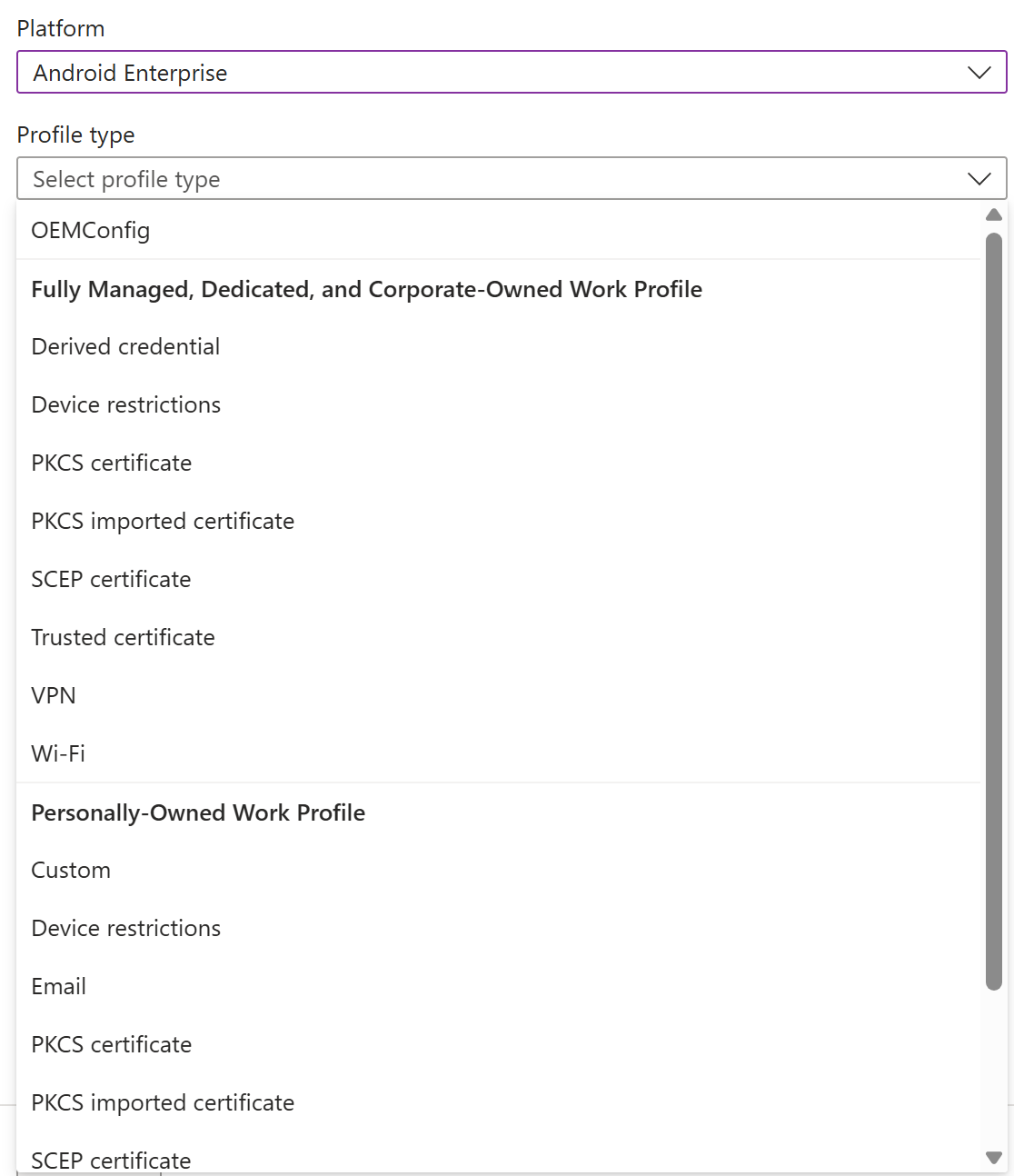 Screenshot that shows how to create an iOS/iPadOS device configuration policy and profile in Microsoft Intune.