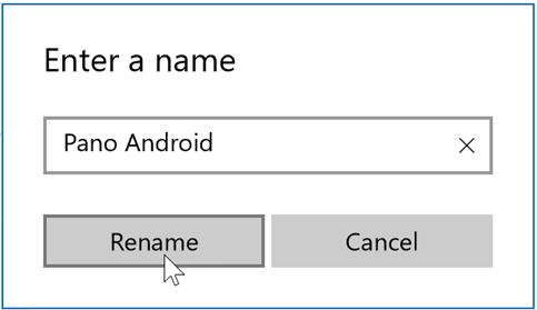 Example screenshot of the Company Portal app for Windows, Device details page, Rename popup field.