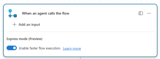 Screenshot showing express mode toggle on the trigger card in flow designer.