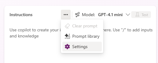 Screenshot of how to open prompt settings.