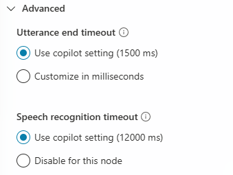 Screenshot of a question node's Advanced settings.